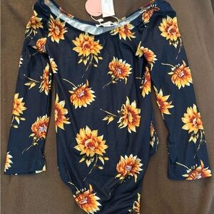NWT Floral Kids Bodysuit - Navy and Yellow